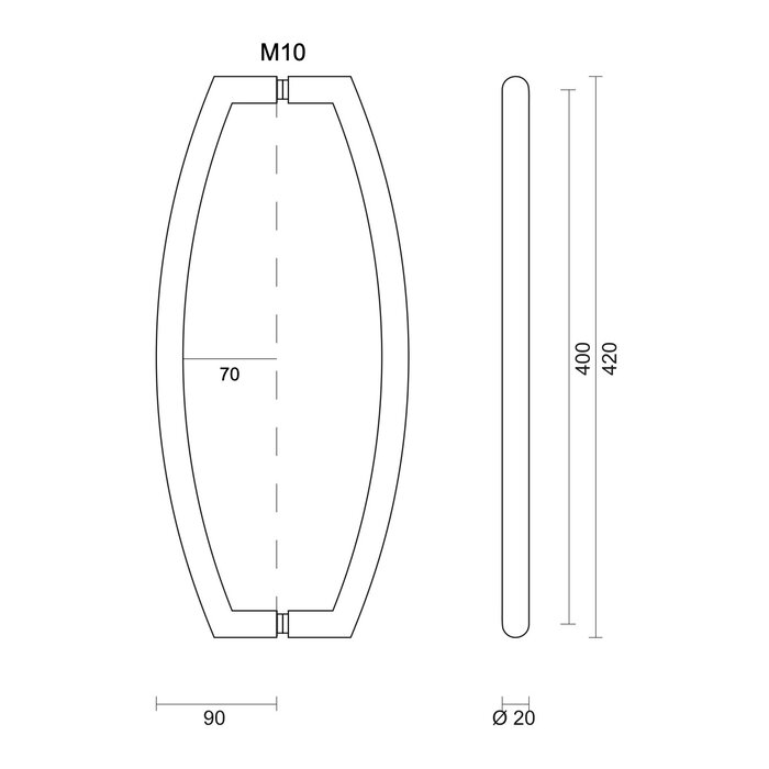 HDD Poignée de porte CT 20/400 - acier inoxydable - paire pour portes en verre