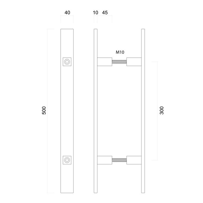 HDD Door handle FLAT 300/500 - Stainless steel - pair for doors >3 CM
