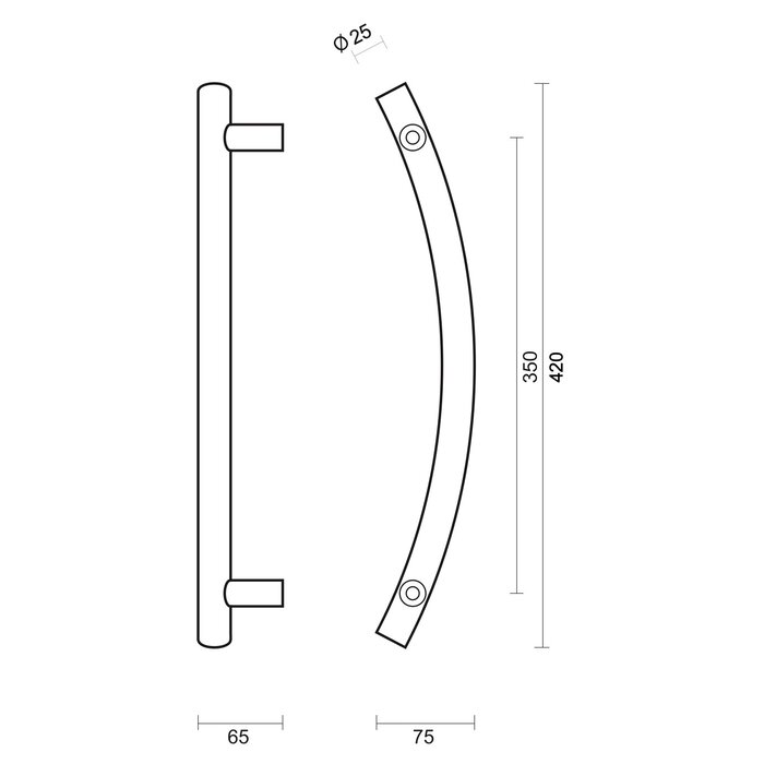 HDD Deurgreep GT 25/350/420 - RVS - blinde bevestiging