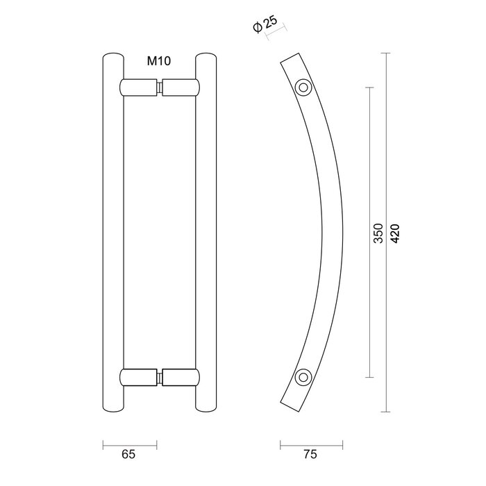 HDD Door handle GT 25/350/420 - stainless steel - pair for glass doors