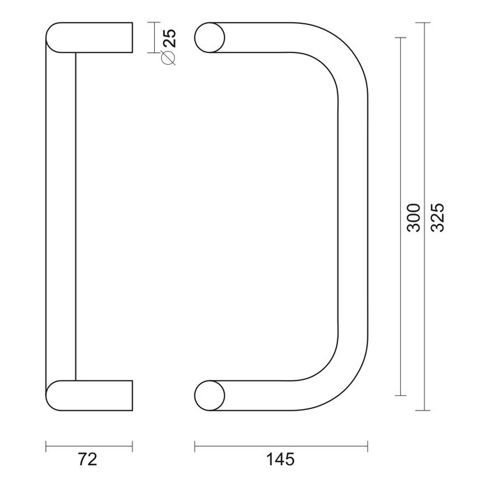 HDD Door handle D 25/300 - stainless steel - continuous mounting