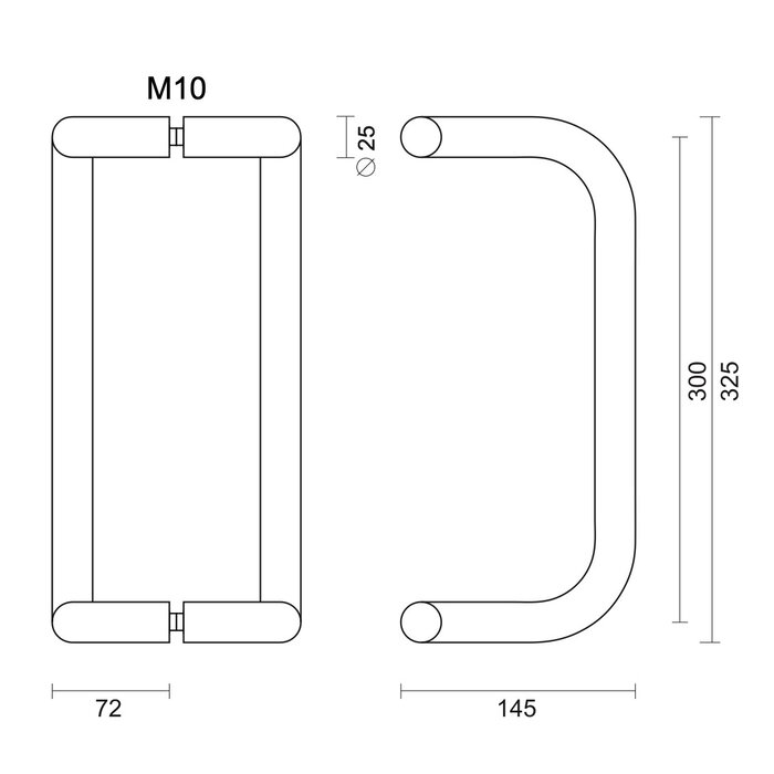 HDD Door handle D 25/300 - stainless steel - pair for glass doors