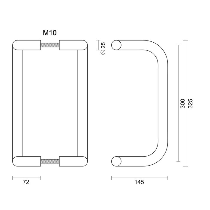 HDD Türgriff D 25/300 – Edelstahl – Paar für Türen >3 CM