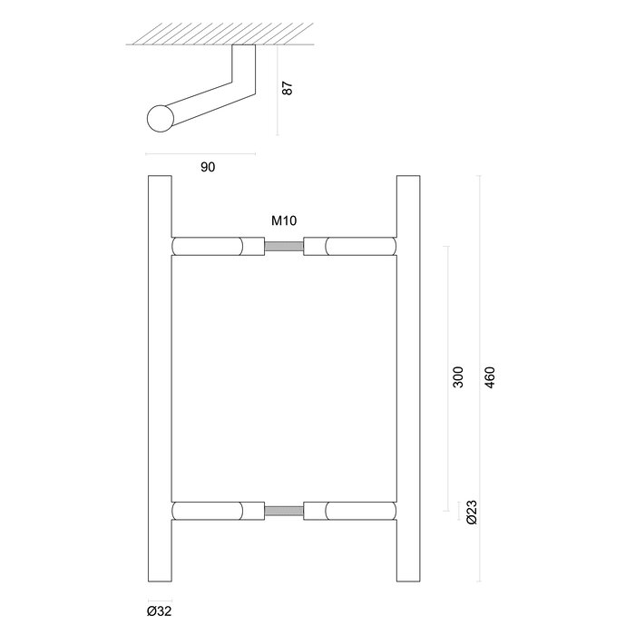 HDD Deurgreep STCOT 32/300/460 -RVS- paar voor deurdikte >3 CM