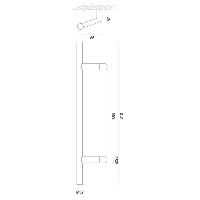 HDD Deurgreep STCOT 32/ 650/810 - RVS - blinde bevestiging