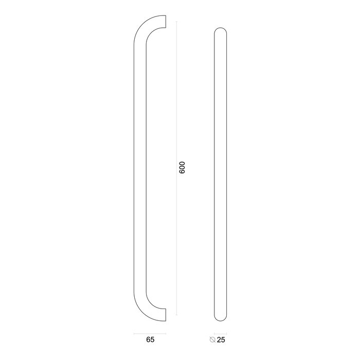 HDD Deurgreep U 25/600 - RVS - blinde bevestiging