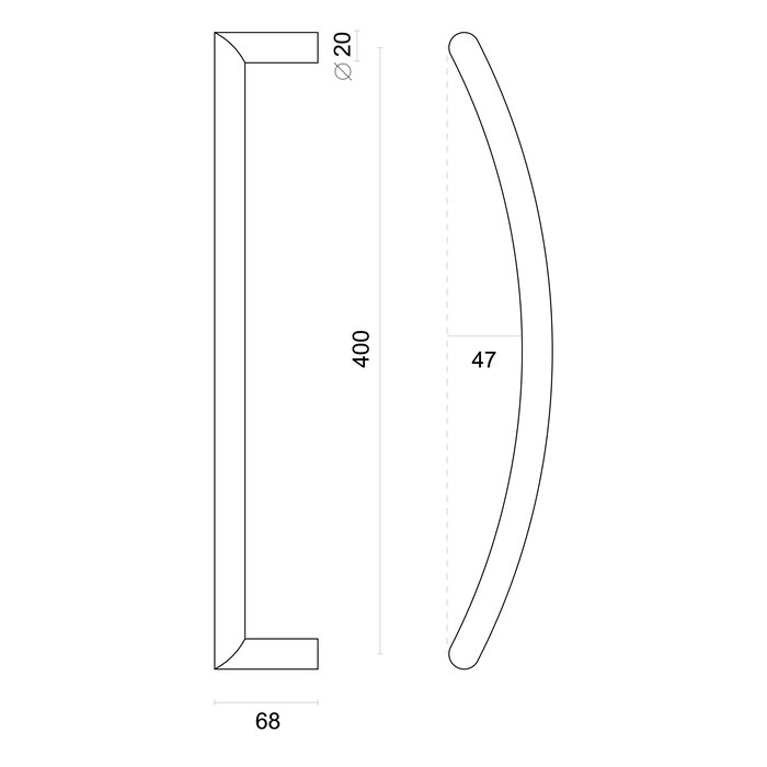 HDD Deurgreep UGG 20/400 - RVS - blinde bevestiging