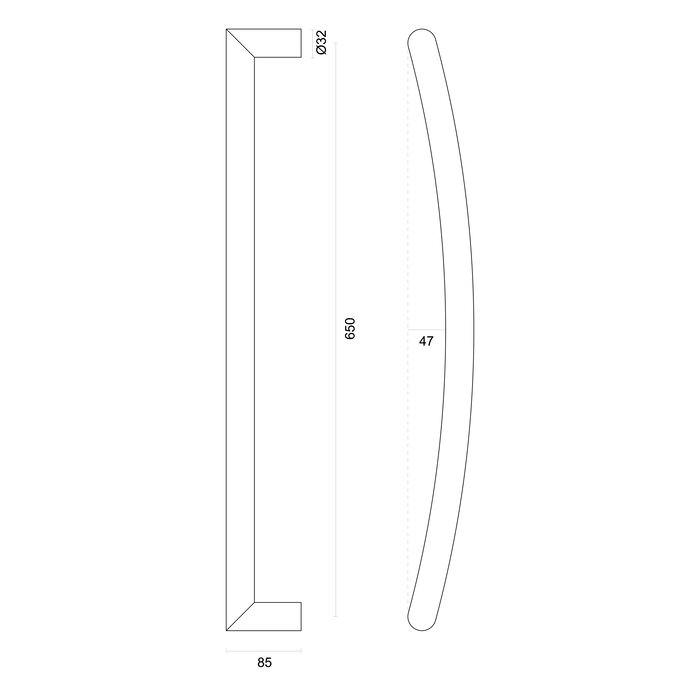 HDD Poignée de porte UGG 32/650 - acier inoxydable - montage aveugle