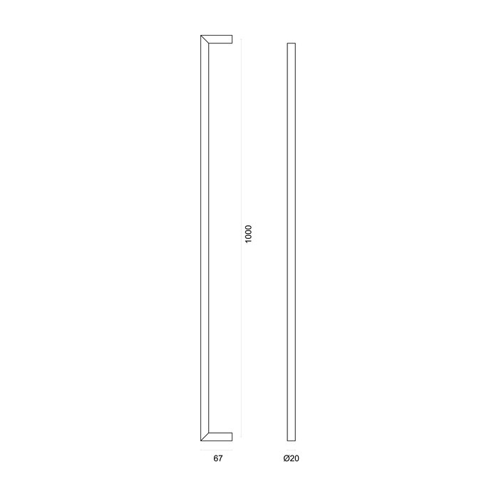 HDD Door handle URG 20/1000 - stainless steel - blind mounting