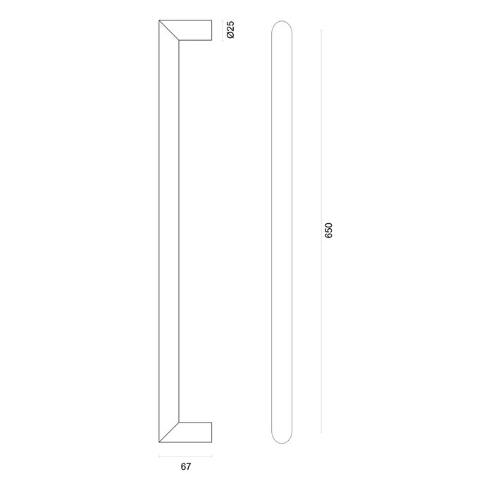 HDD Deurgreep URG 25/650 - RVS - blinde bevestiging