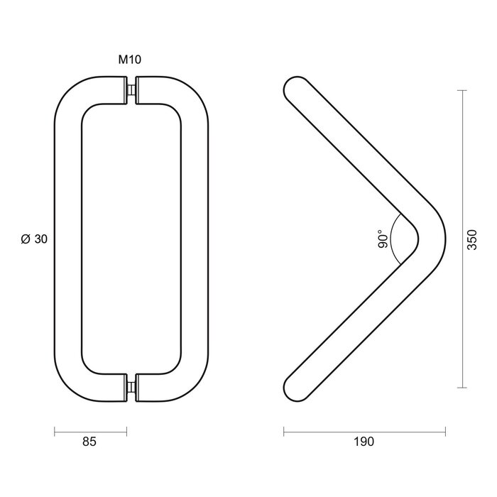 HDD Door handle V 30/350 - stainless steel - pair for glass door