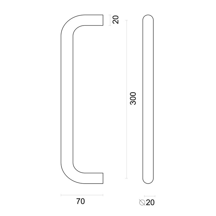 HDD Door handle U 20/300 - black - blind mounting