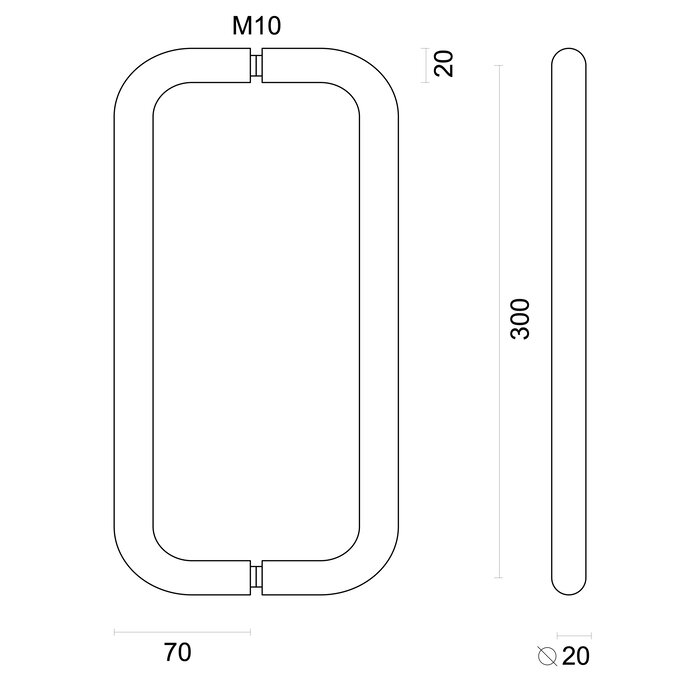 HDD Poignée de porte U 20/300 - noire - paire pour porte vitrée
