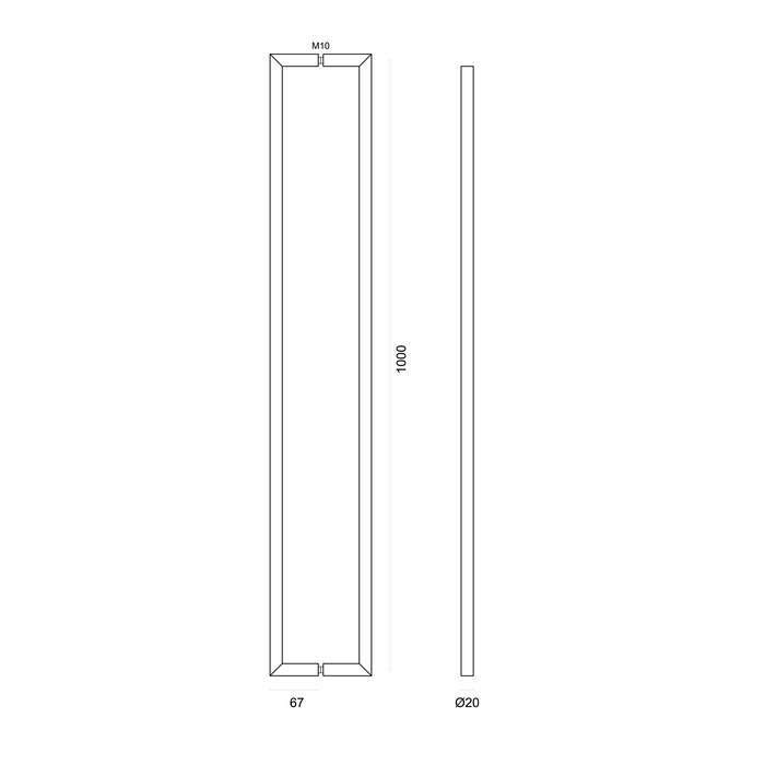 HDD Deurgreep URG 20/1000  -zwart - paar voor glazen deur