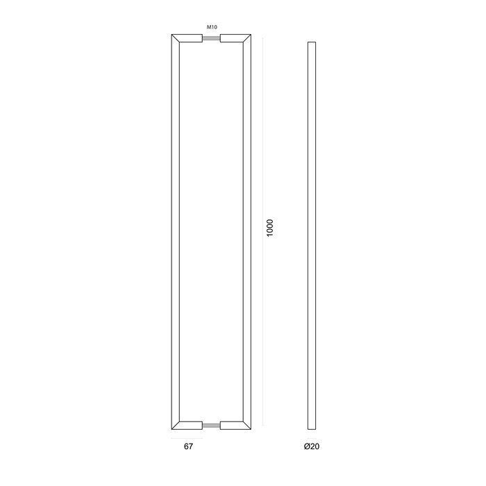 HDD Poignée de porte URG 20/1000 - noire - paire pour épaisseur de porte >30 mm