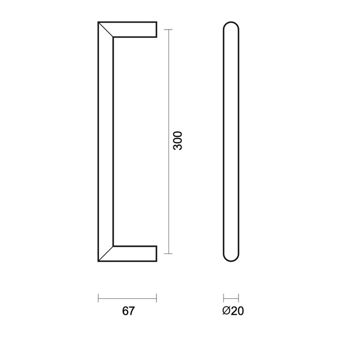 HDD Deurgreep URG 20/300 -zwart - doorgaande bevestiging