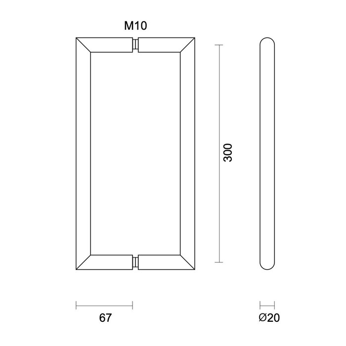 HDD Door handle URG 20/300 - black - pair for glass door