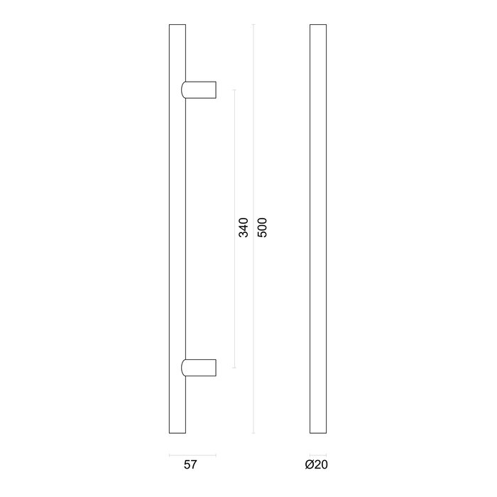 HDD Door handle T 20/340/500 - black - continuous mounting