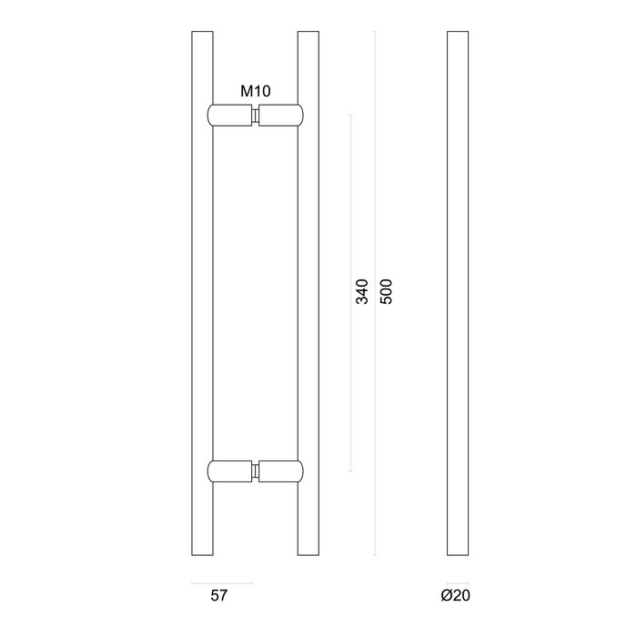 HDD Door handle T 20/340/500 - black - pair for glass door