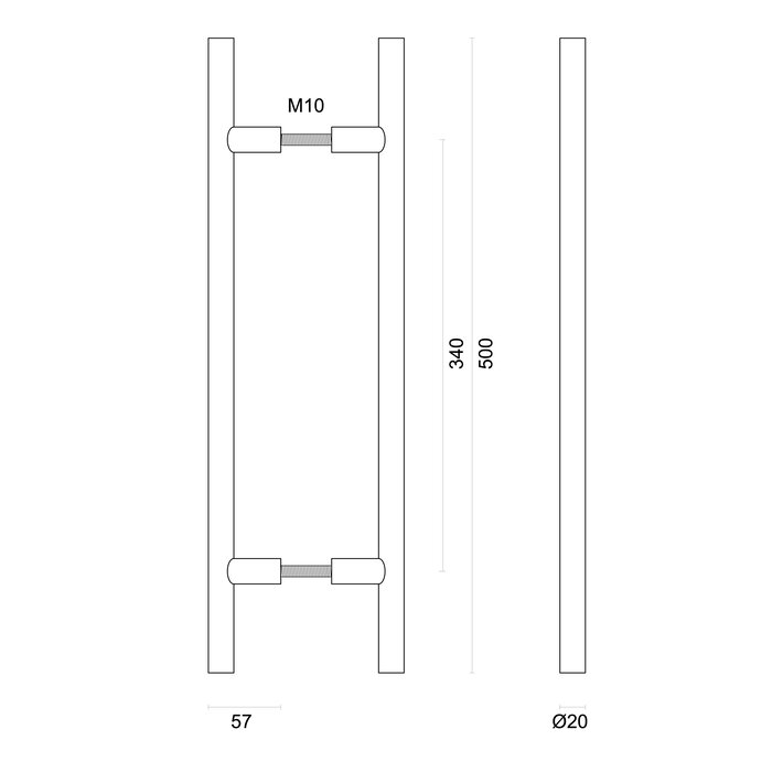 HDD Deurgreep T 20/340/500 - zwart - paar voor deurdikte >30 mm