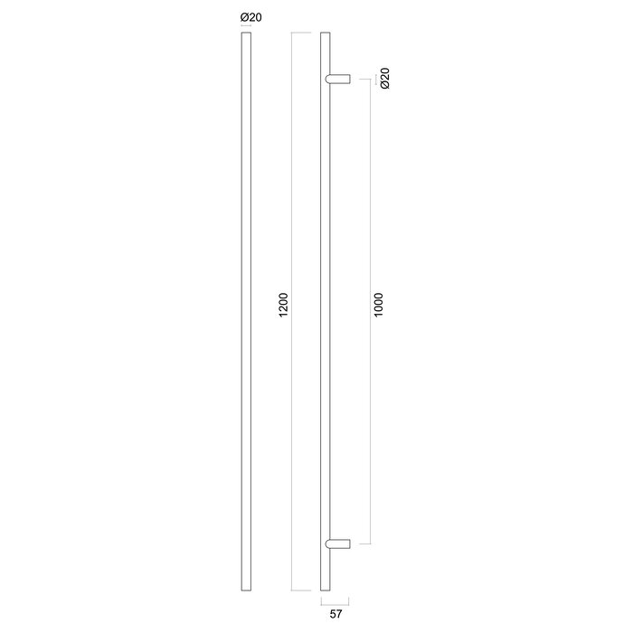 HDD Door handle T 20/1000/1200 - black - blind mounting