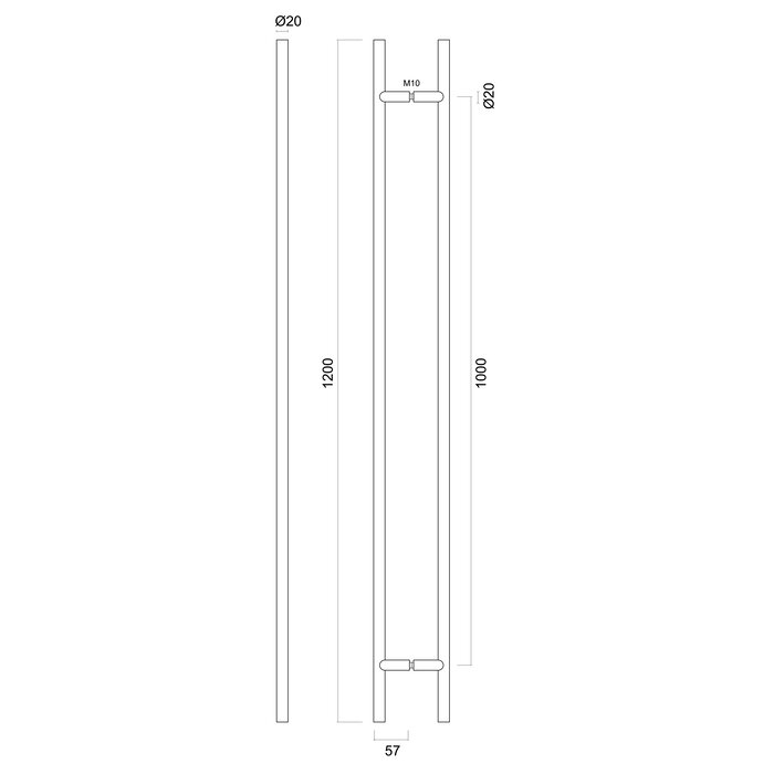 HDD Deurgreep T 20/1000/1200  - zwart - paar voor glazen deur