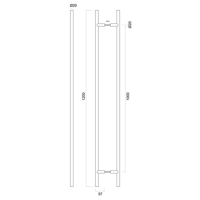 HDD Türgriff T 20/1000/1200 - schwarz - Paar für Türstärke >30 mm