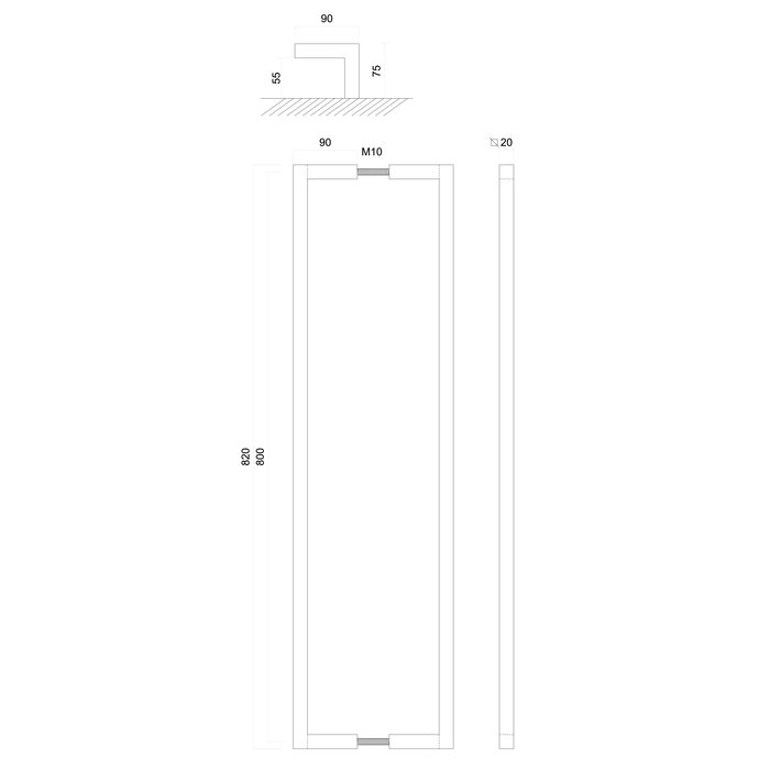 HDD Türgriff SQUARE D 20/800 - schwarz - Paar für Türstärke >30 mm