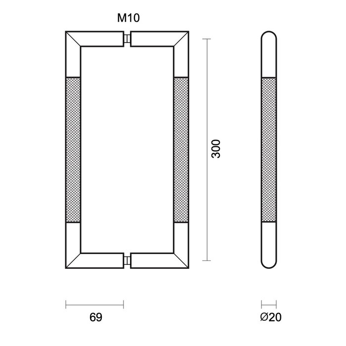 HDD Türgriff HASHTAG 20/300 - schwarz - Paar für Glastür