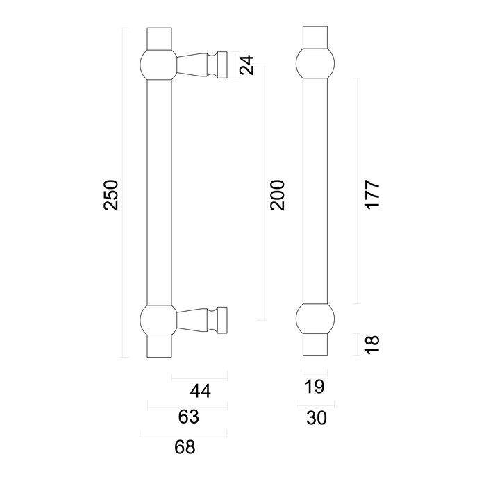 HDD Door handle PETRA 200mm - Font - pair for glass door