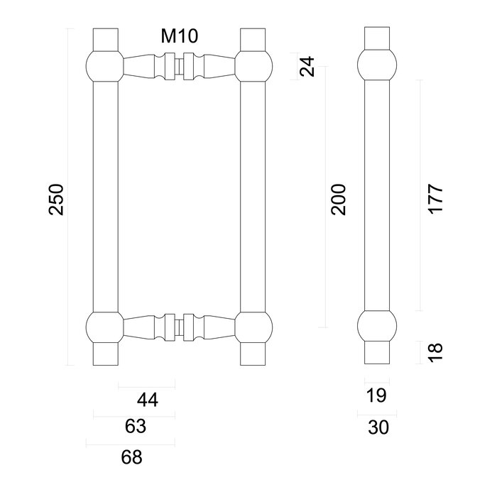 HDD Deurgreep PETRA 200mm - Rosa - paar voor glazen deur