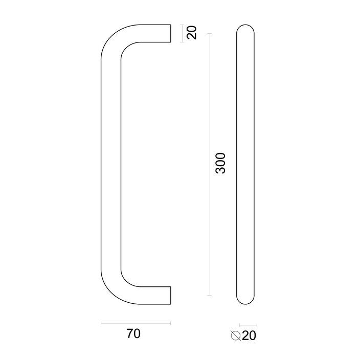 HDD HDD Deurgreep U 20/300 - mat brons- paar voor glazen deur