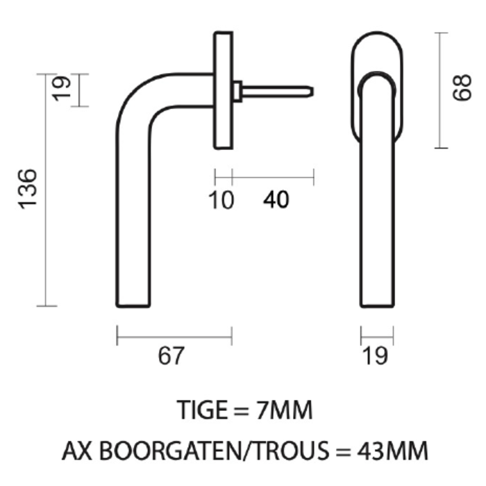 HDD Raamkruk L Shape 19mm zwart