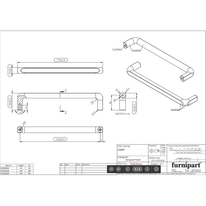 Furnipart Furnipart-Möbelgriff UNIFY – Gun Metal