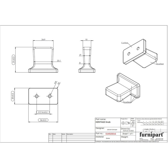 Furnipart Furnipart furniture knob HERITAGE - brushed brass