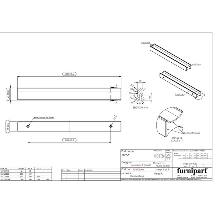 Furnipart Furnipart meubelgrepen TRACK - Licht eikenhout