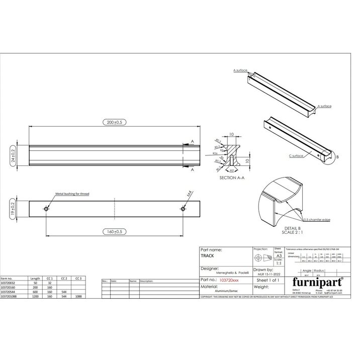 Furnipart Furnipart meubelgrepen TRACK - Donker eikenhout