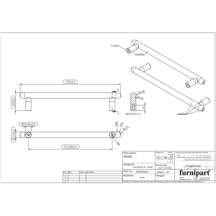 Furnipart Furnipart Möbelgriff TOCCO - mattschwarz - 160 mm