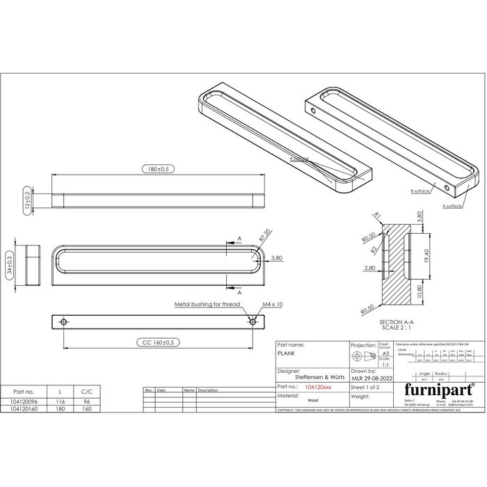 Furnipart Poignées de meubles Furnipart PLANK - Chêne laqué noir