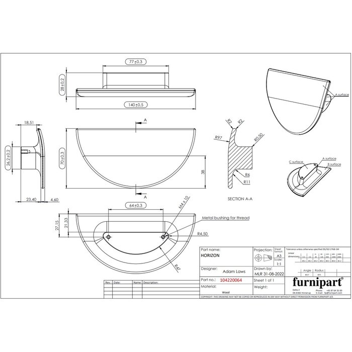 Furnipart Furnipart furniture handles HORIZON - Light oak