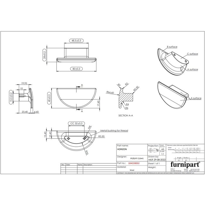 Furnipart Furnipart meubelgrepen HORIZON- Eikenhout donker bruin