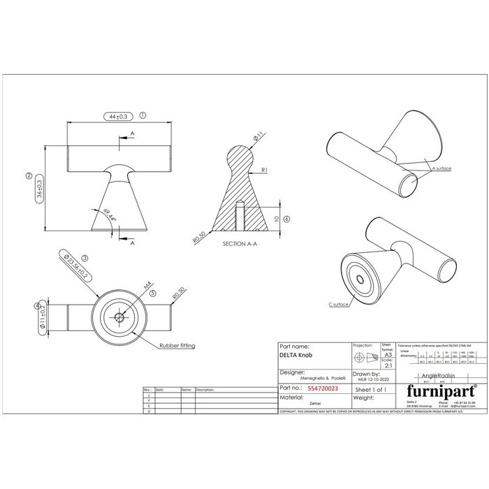 Furnipart Möbelknopf DELTA - Edelstahloptik