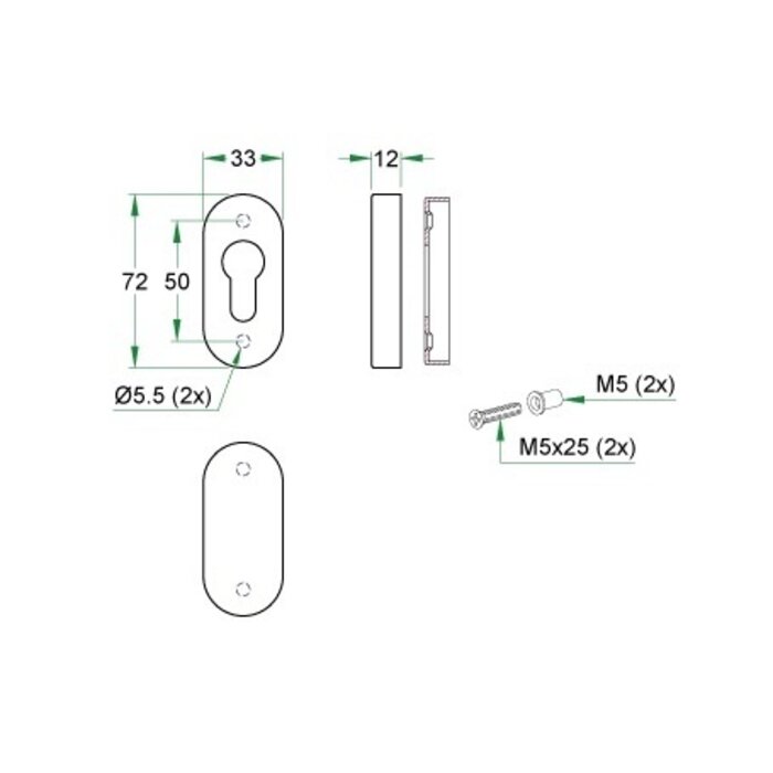 Artitec Rosace aveugle ovale 12mm en acier inoxydable mat