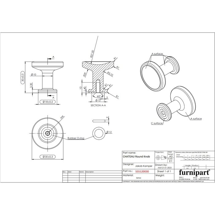 Furnipart Möbelknopf CHATEAU von Furnipart – Dunkelgold gebürstet