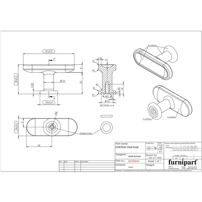Furnipart Furnipart meubelknop T- CHATEAU - Antiek bruin