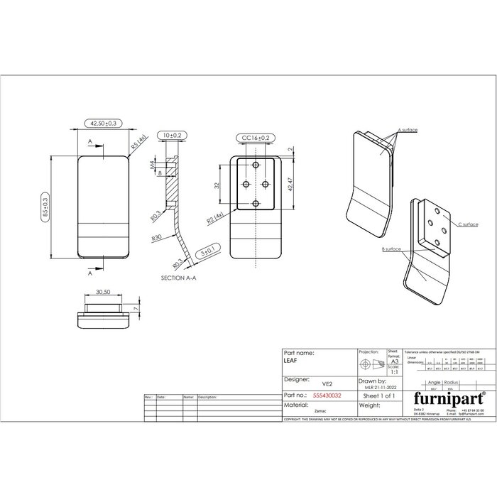Furnipart Furnipart meubelgrepen LEAF - geborsteld messing