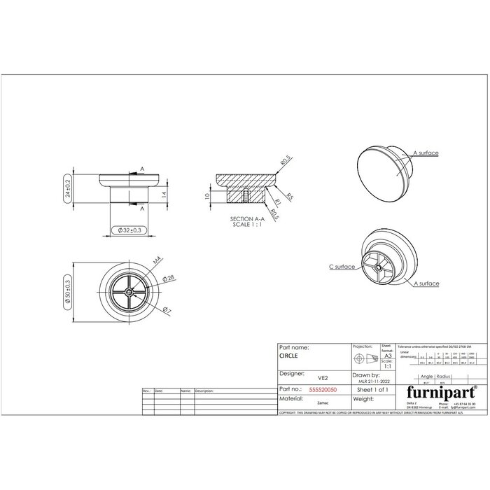 Furnipart Bouton de meuble Furnipart CIRCLE - Or foncé brossé