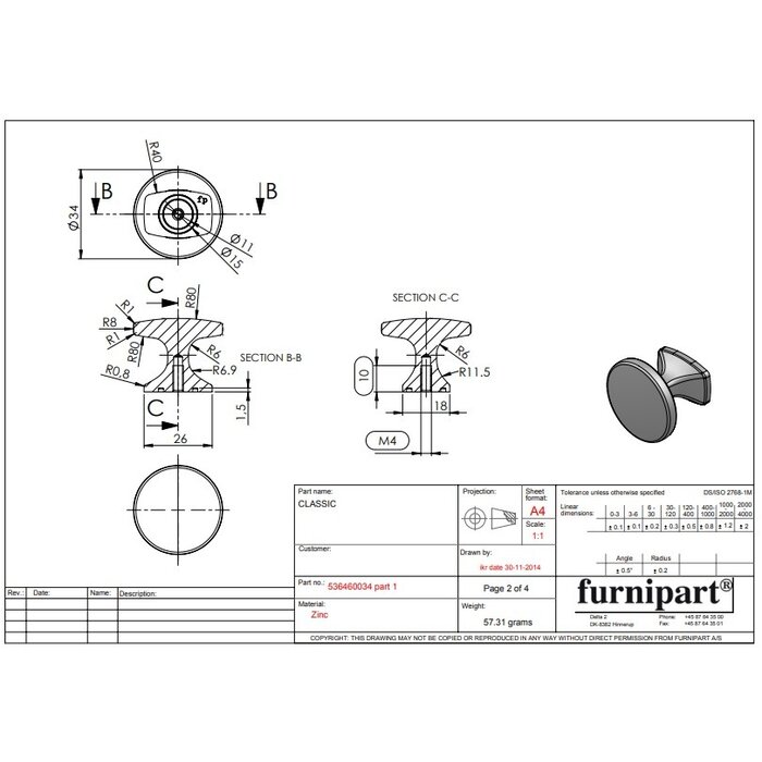Furnipart Bouton de meuble rond Furnipart CLASSIC en brun antique Ø 34