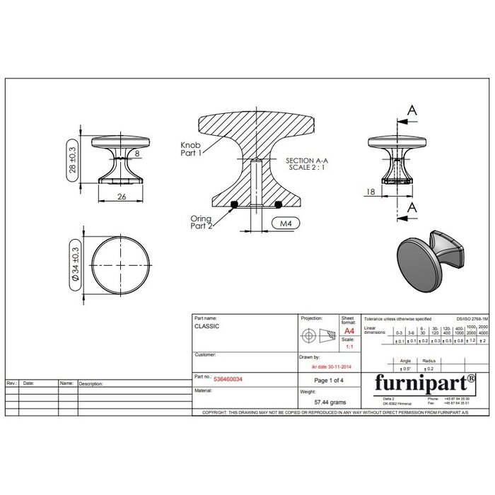 Furnipart Runder Furnipart-Möbelknopf CLASSIC in Antikbraun Ø 34
