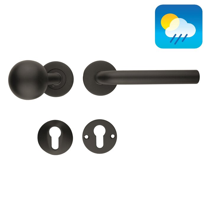 HDD Poignée de porte noire L - FORME 19 mm avec bouton fixe - peinture texturée UV - avec plaques de cylindre de sécurité